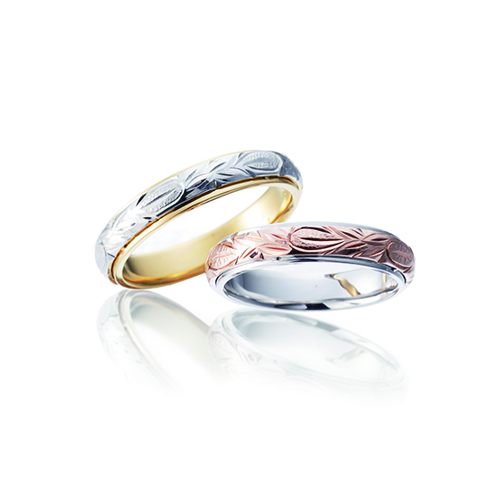 海の波を表現していて「途切れることのない愛」を表している結婚指輪（マリッジリング）