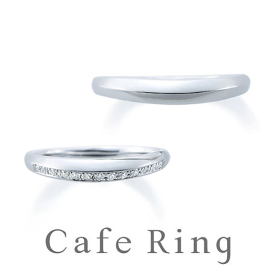 丸みのあるフォルムでキュートなデザインの結婚指輪。ダイヤモンドがセッティングされエレガントな印象に。